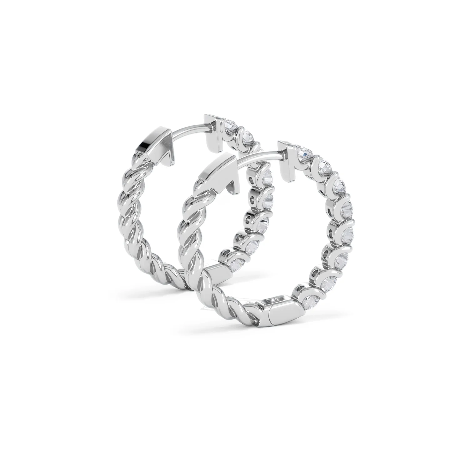 Braided 2.00ct Round Cut Lab Diamond Hoop Earrings in 9K White Gold - Image 35