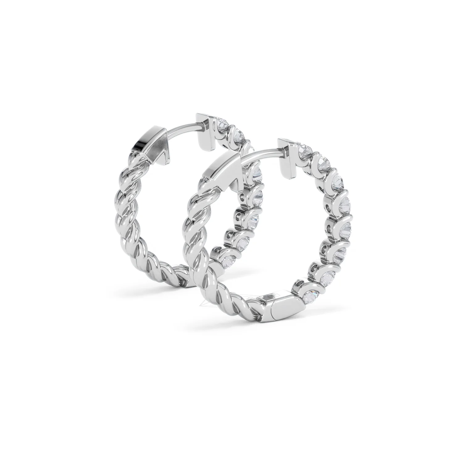 Braided 2.00ct Round Cut Lab Diamond Hoop Earrings in 9K White Gold - Image 36