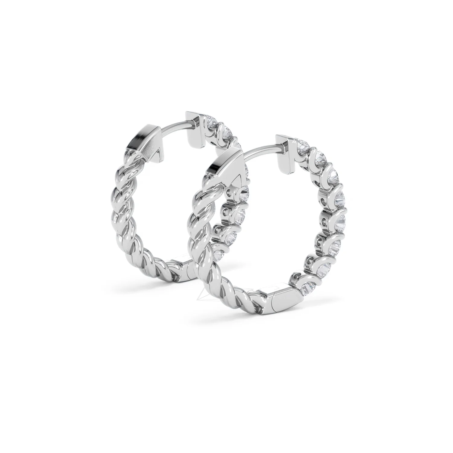 Braided 2.00ct Round Cut Lab Diamond Hoop Earrings in 9K White Gold - Image 37
