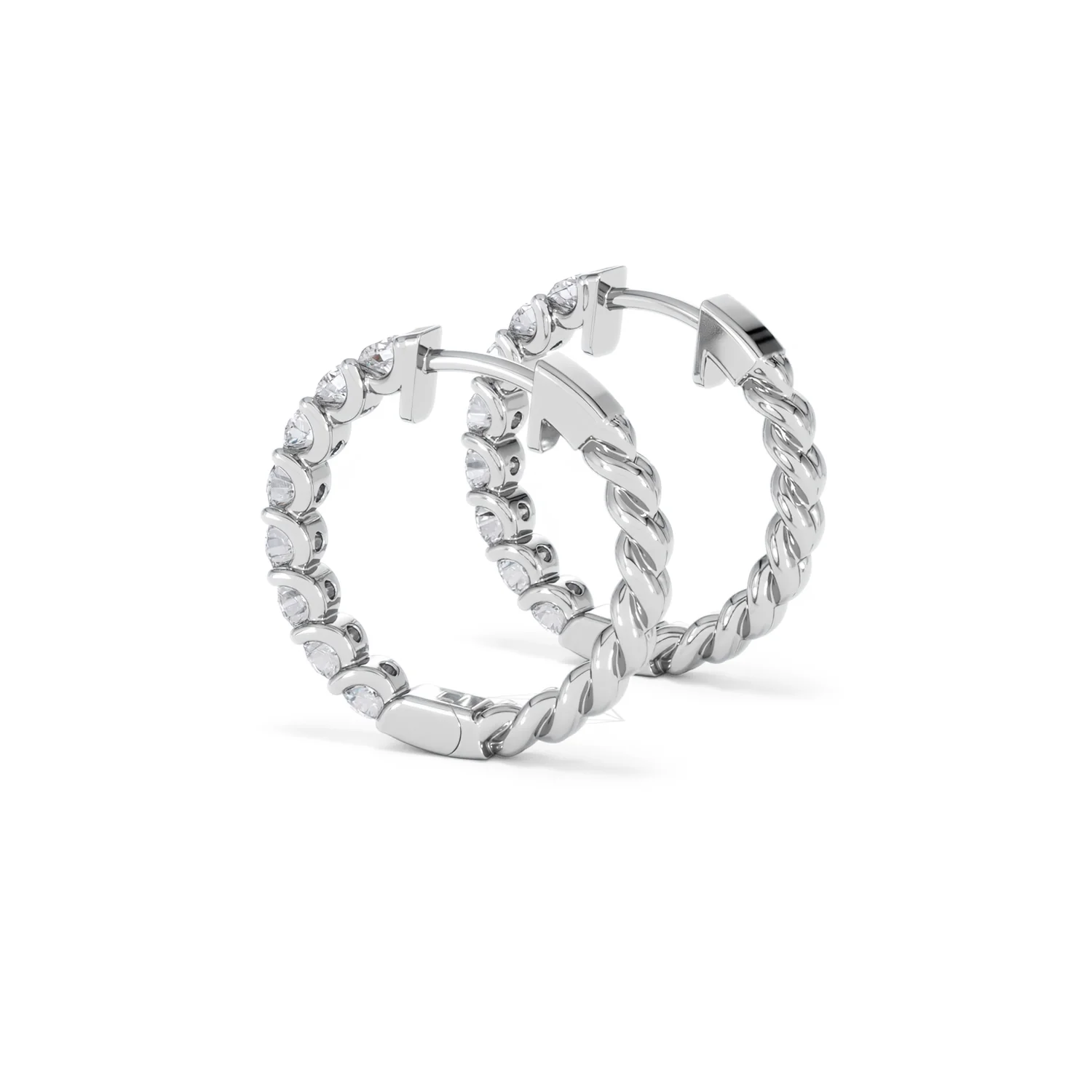 Braided 2.00ct Round Cut Lab Diamond Hoop Earrings in 9K White Gold - Image 62