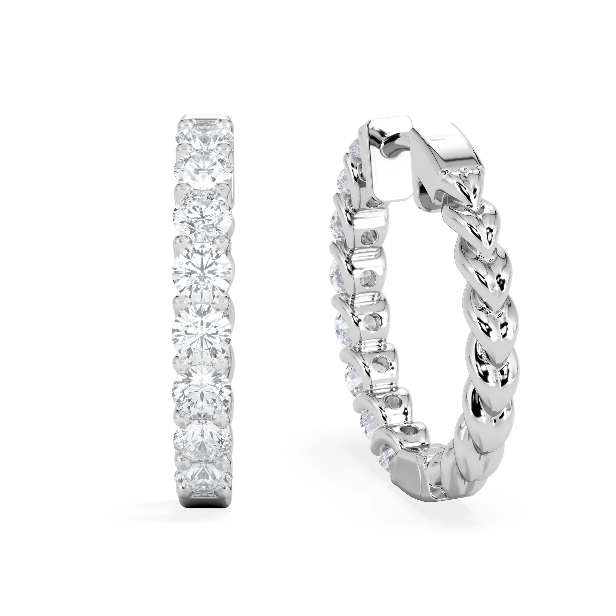 Braided 2.00ct Round Cut Lab Diamond Hoop Earrings in 9K White Gold - Image 7