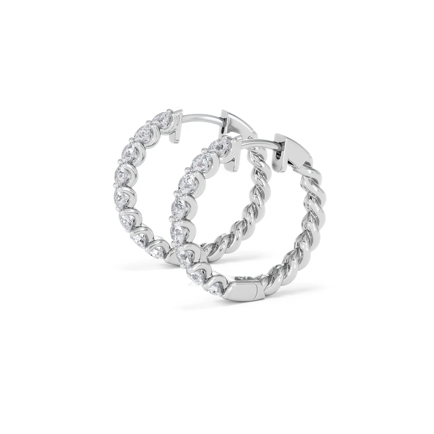 Braided 2.00ct Round Cut Lab Diamond Hoop Earrings in 9K White Gold - Image 74