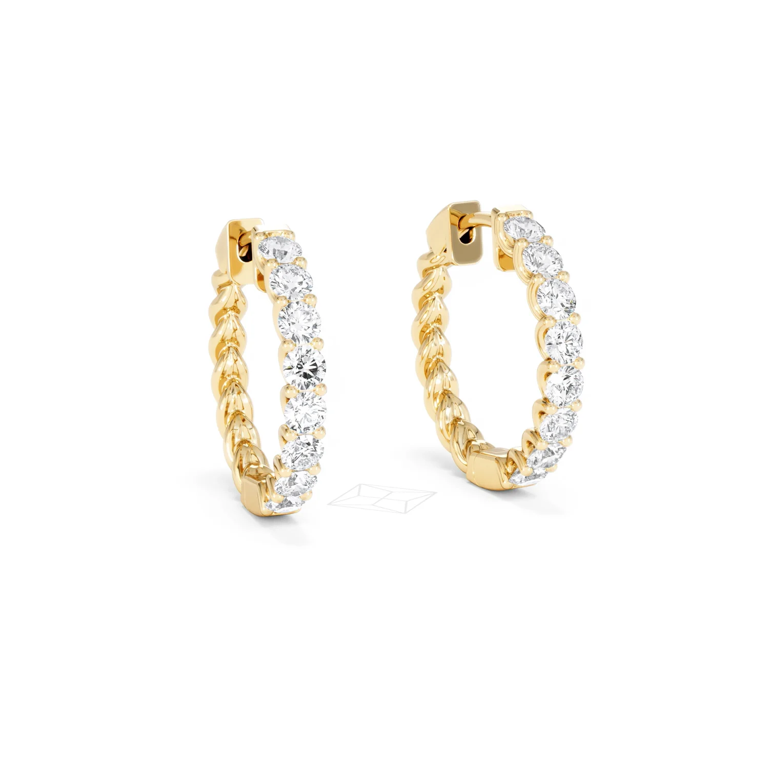 Braided 2.00ct Round Cut Lab Diamond Hoop Earrings in 9K Yellow Gold - Image 14