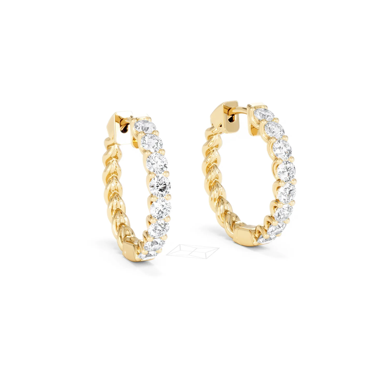 Braided 2.00ct Round Cut Lab Diamond Hoop Earrings in 9K Yellow Gold - Image 15