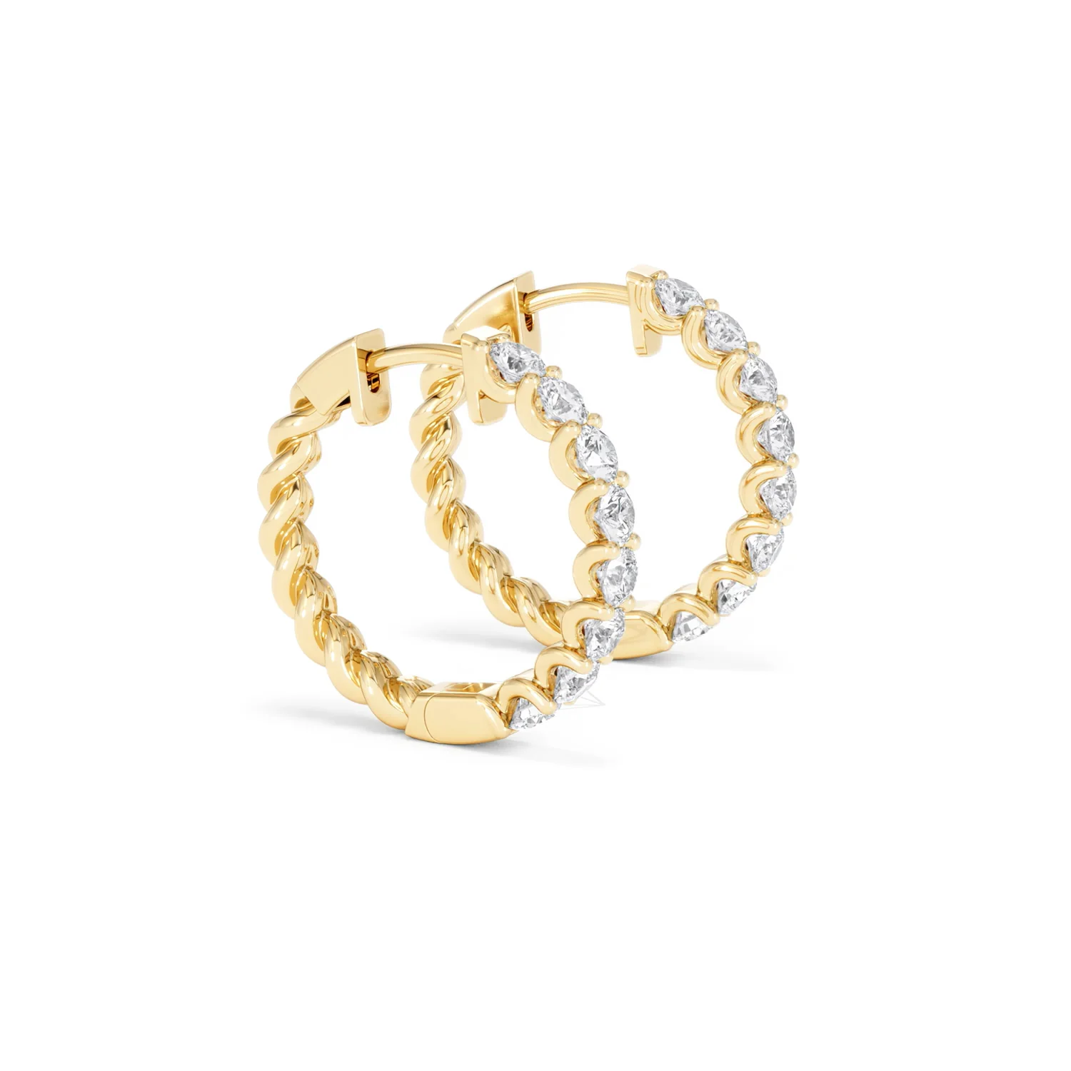Braided 2.00ct Round Cut Lab Diamond Hoop Earrings in 9K Yellow Gold - Image 23
