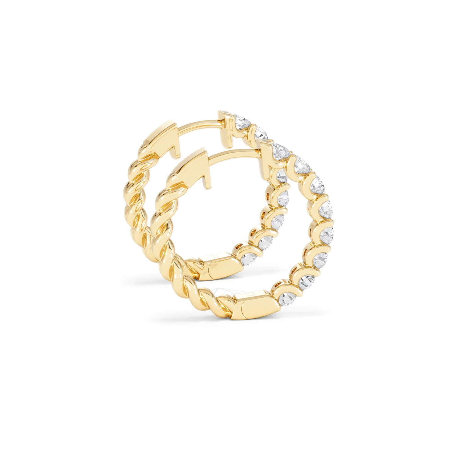 Braided 2.00ct Round Cut Lab Diamond Hoop Earrings in 9K Yellow Gold - Image 32