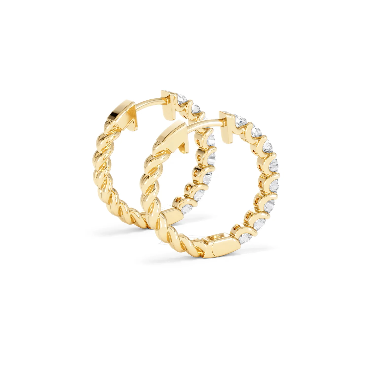 Braided 2.00ct Round Cut Lab Diamond Hoop Earrings in 9K Yellow Gold - Image 35