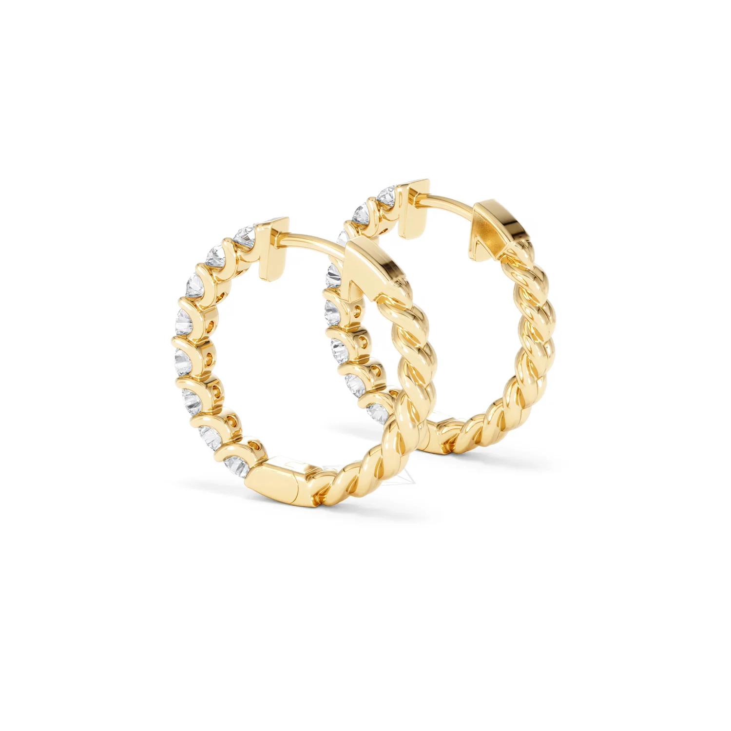 Braided 2.00ct Round Cut Lab Diamond Hoop Earrings in 9K Yellow Gold - Image 61