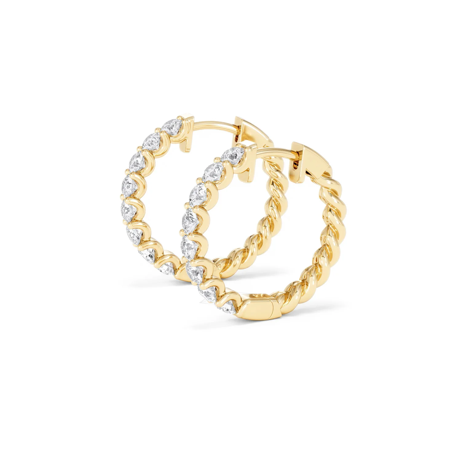 Braided 2.00ct Round Cut Lab Diamond Hoop Earrings in 9K Yellow Gold - Image 74