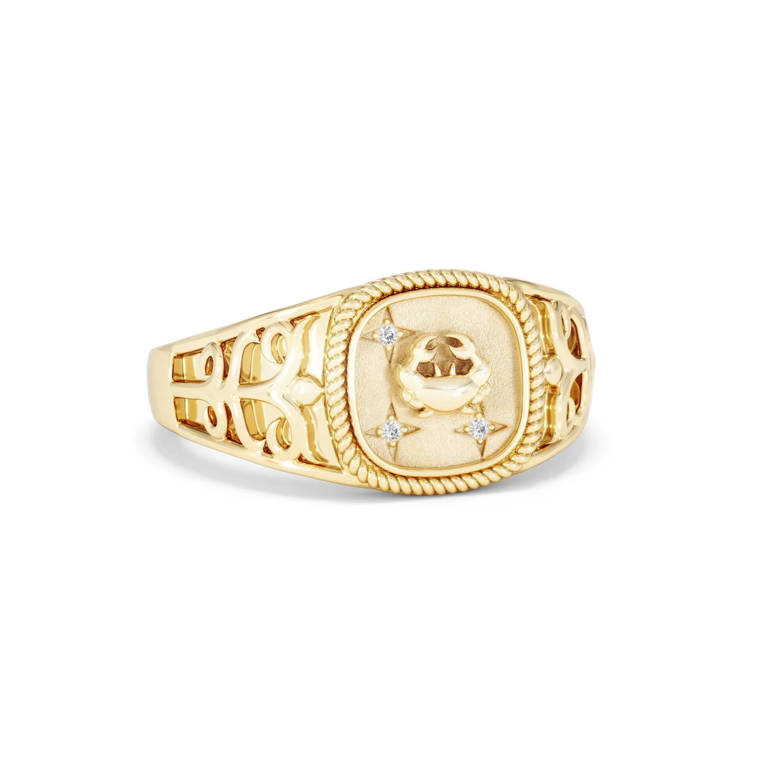 Cancer Zodiac 0.01ct Lab Diamond Signet Ring in 18K Gold Vermeil - Image 11
