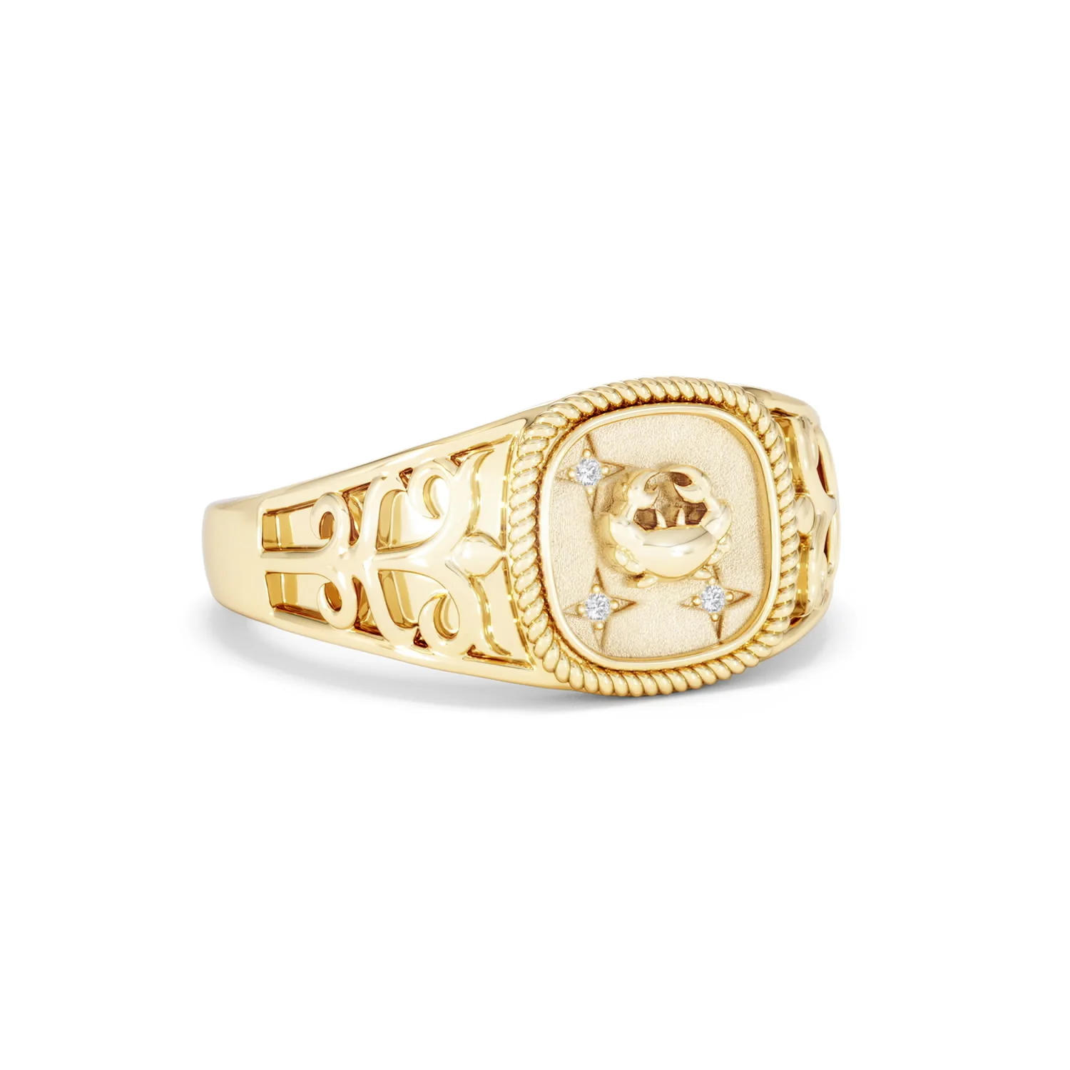 Cancer Zodiac 0.01ct Lab Diamond Signet Ring in 18K Gold Vermeil - Image 13