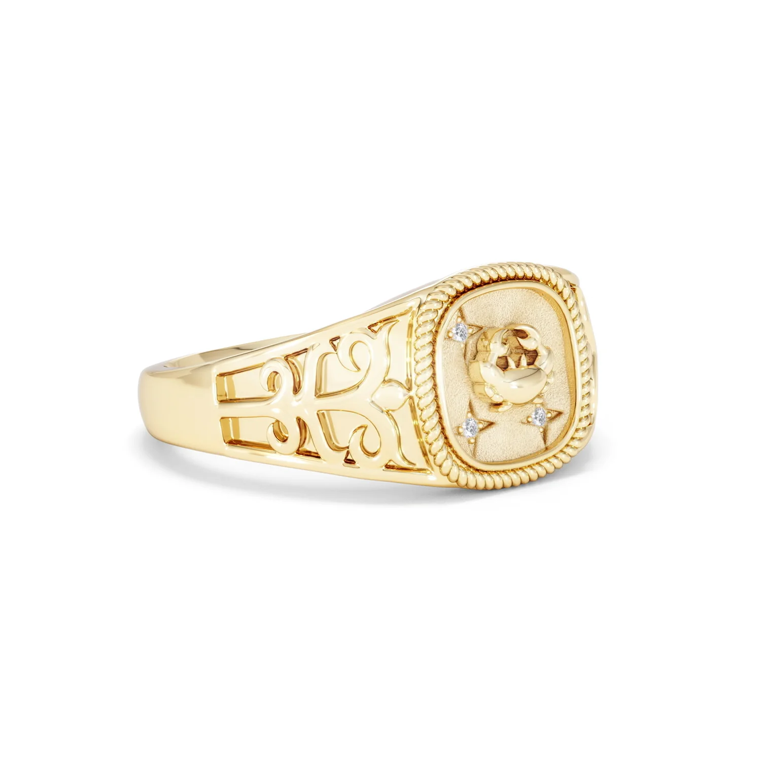 Cancer Zodiac 0.01ct Lab Diamond Signet Ring in 18K Gold Vermeil - Image 16
