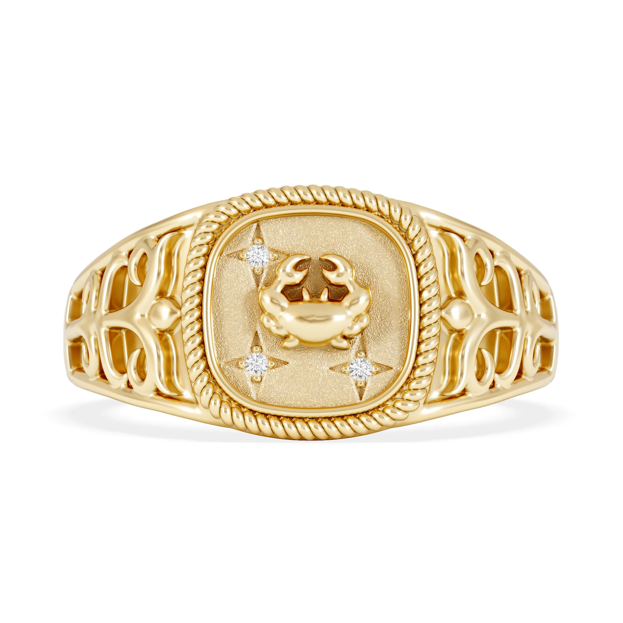 Cancer Zodiac 0.01ct Lab Diamond Signet Ring in 18K Gold Vermeil - Image 6