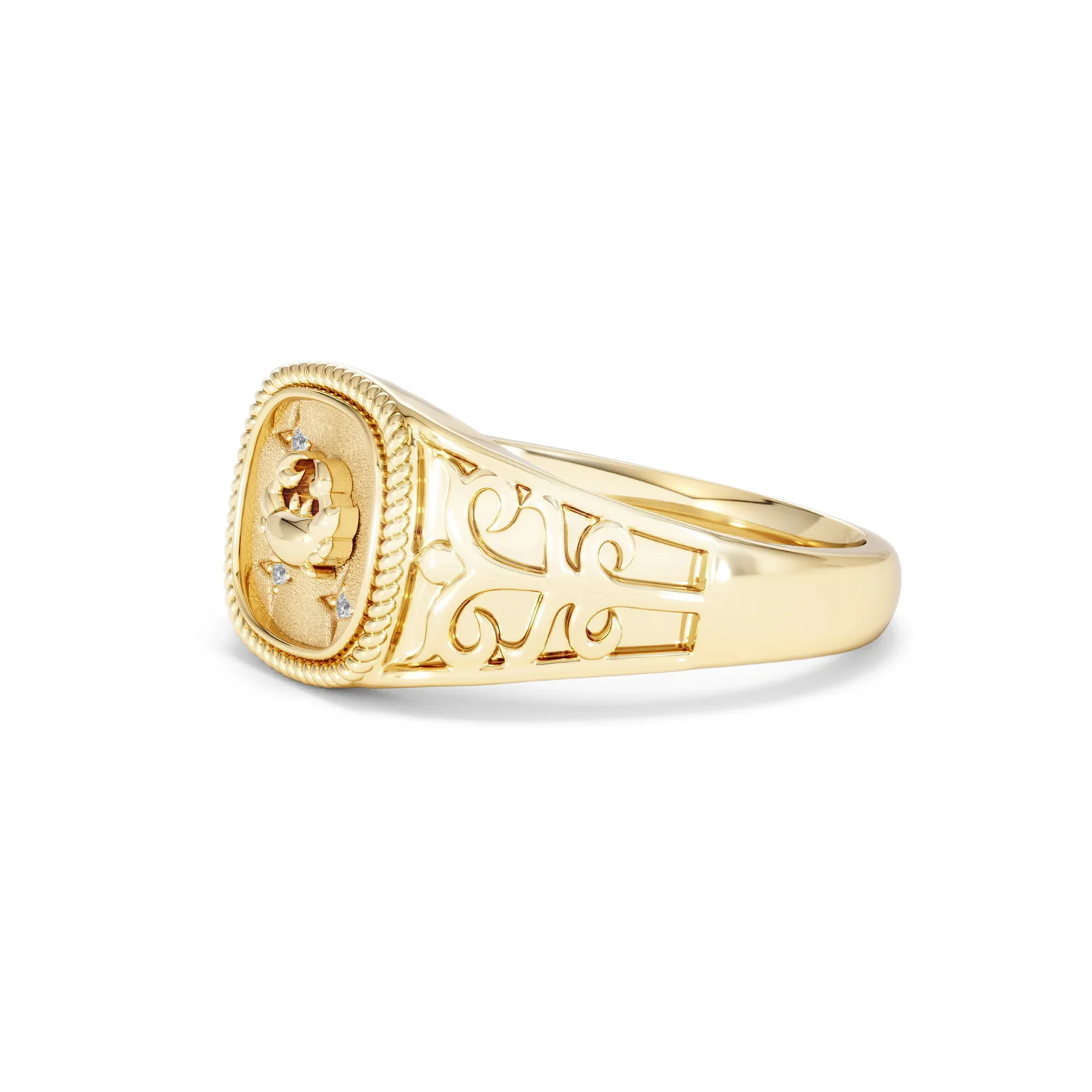 Cancer Zodiac 0.01ct Lab Diamond Signet Ring in 18K Gold Vermeil - Image 74