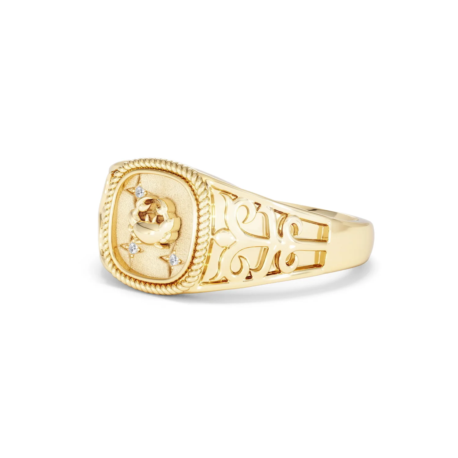 Cancer Zodiac 0.01ct Lab Diamond Signet Ring in 18K Gold Vermeil - Image 78