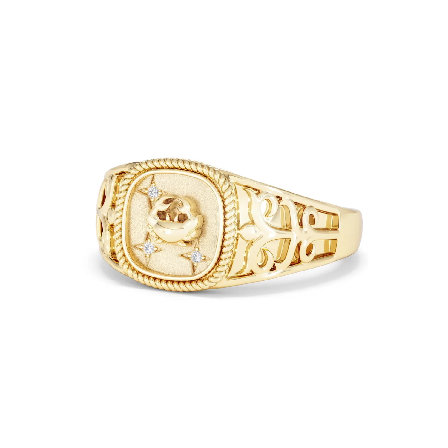 Cancer Zodiac 0.01ct Lab Diamond Signet Ring in 18K Gold Vermeil - Image 81