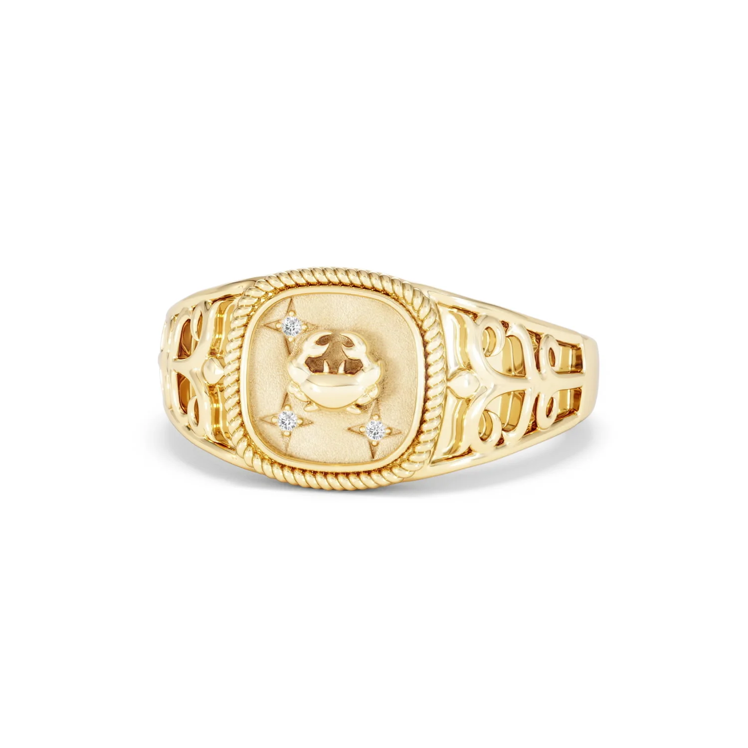 Cancer Zodiac 0.01ct Lab Diamond Signet Ring in 18K Gold Vermeil - Image 84