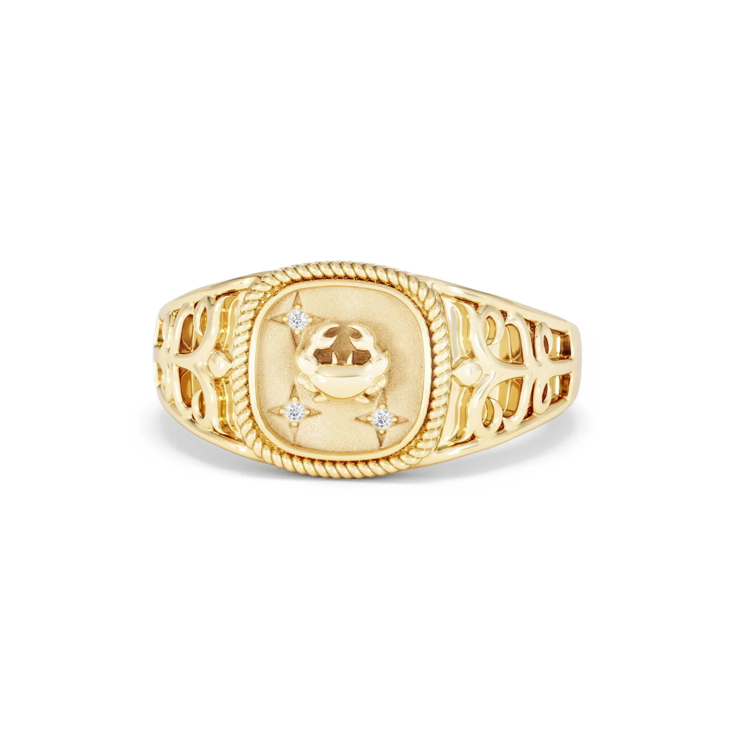 Cancer Zodiac 0.01ct Lab Diamond Signet Ring in 18K Gold Vermeil - Image 85
