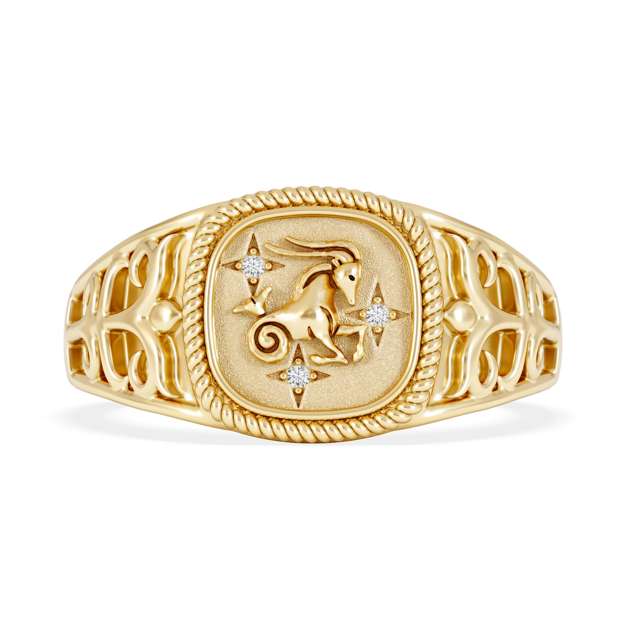 Capricorn Zodiac 0.01ct Lab Diamond Signet Ring in 18K Gold Vermeil - Image 6