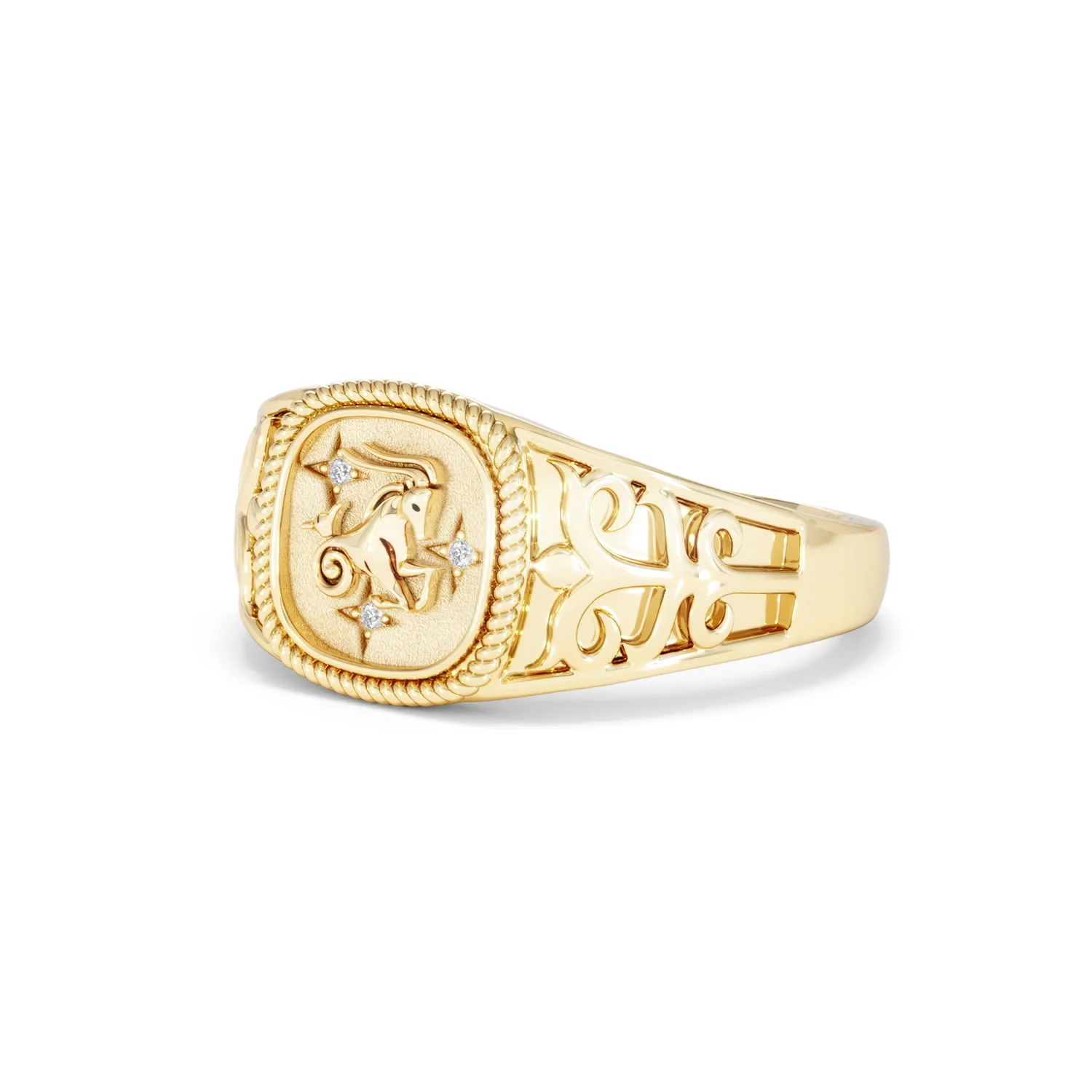 Capricorn Zodiac 0.01ct Lab Diamond Signet Ring in 18K Gold Vermeil - Image 79