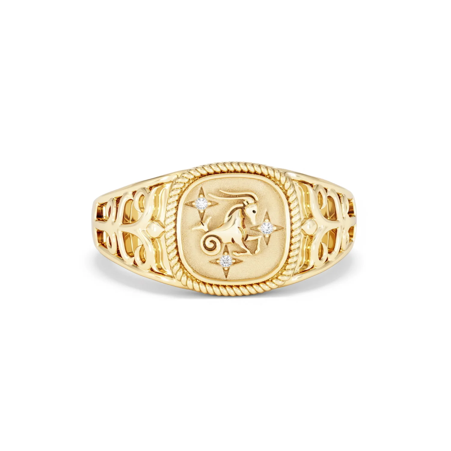 Capricorn Zodiac 0.01ct Lab Diamond Signet Ring in 18K Gold Vermeil - Image 8