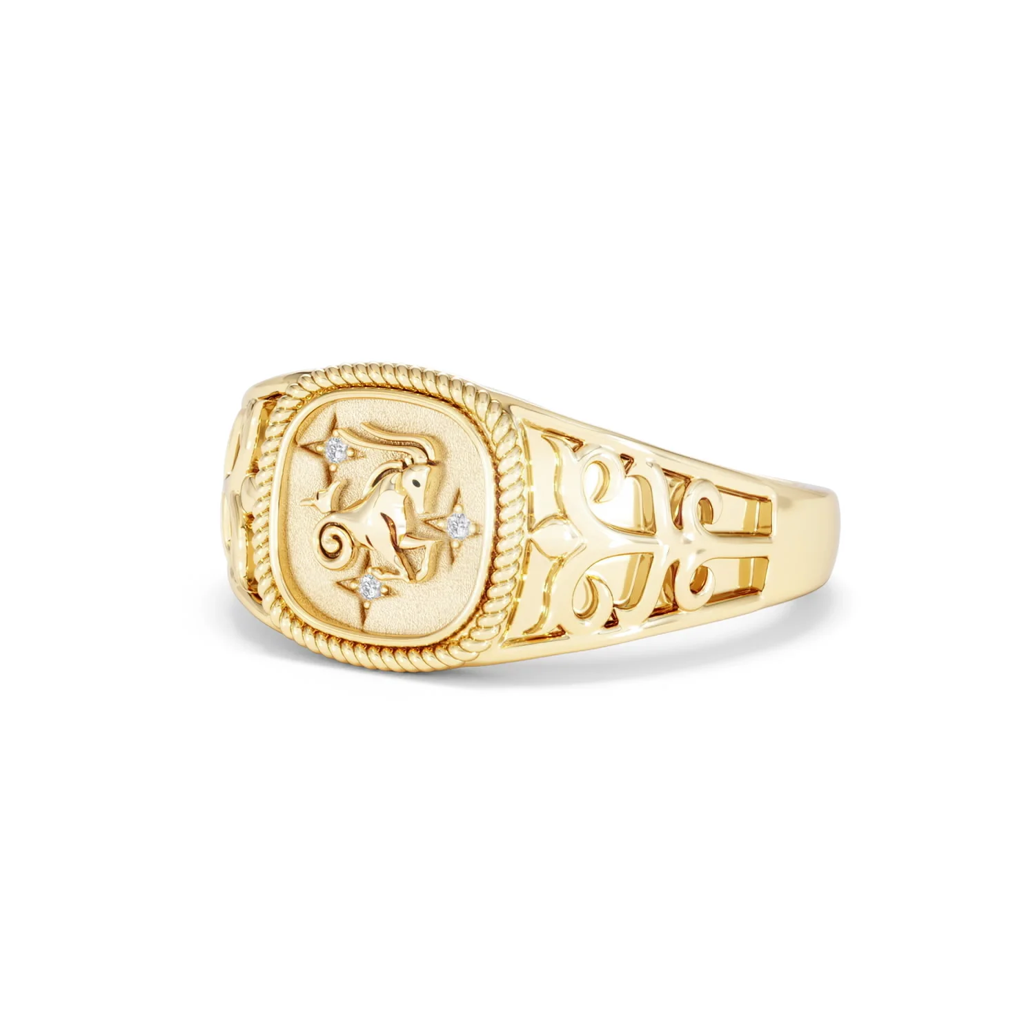 Capricorn Zodiac 0.01ct Lab Diamond Signet Ring in 18K Gold Vermeil - Image 80