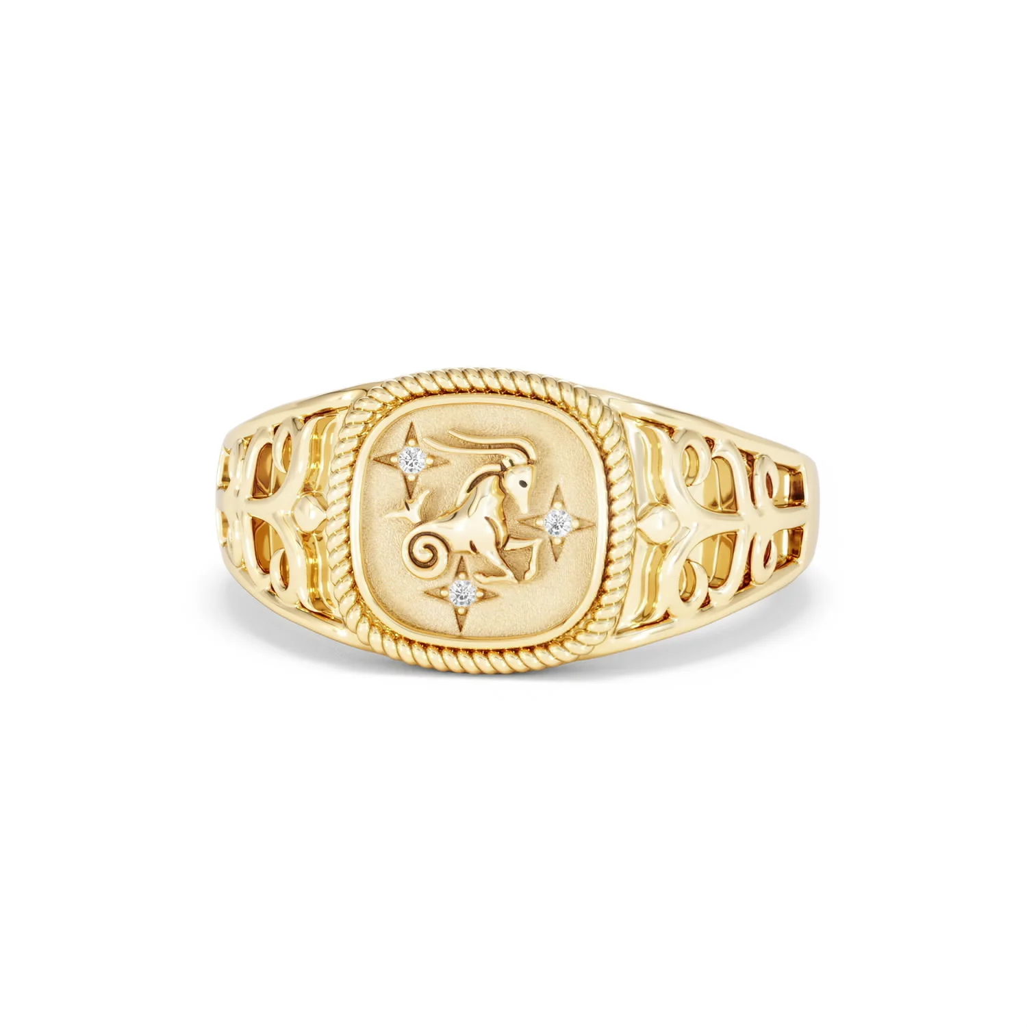 Capricorn Zodiac 0.01ct Lab Diamond Signet Ring in 18K Gold Vermeil - Image 85