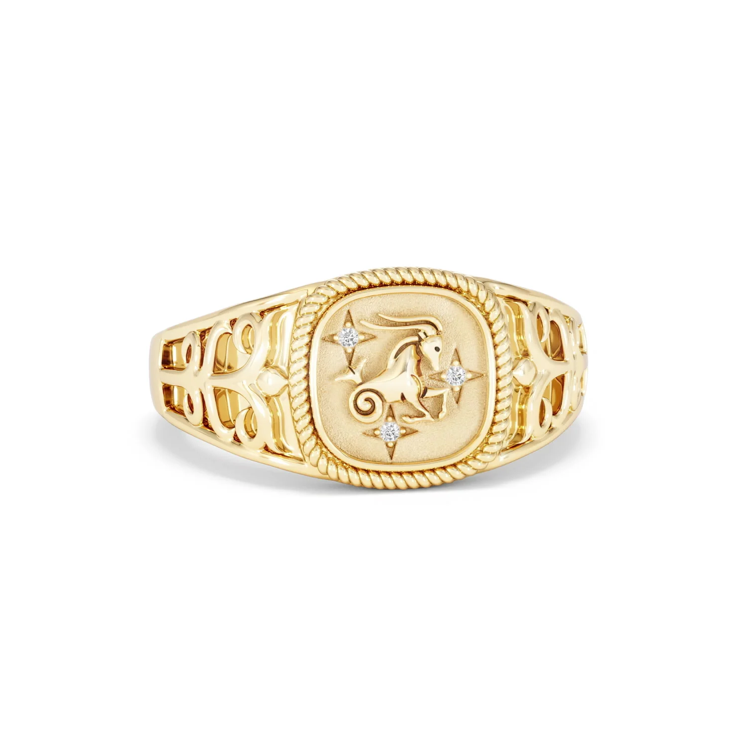 Capricorn Zodiac 0.01ct Lab Diamond Signet Ring in 18K Gold Vermeil - Image 9
