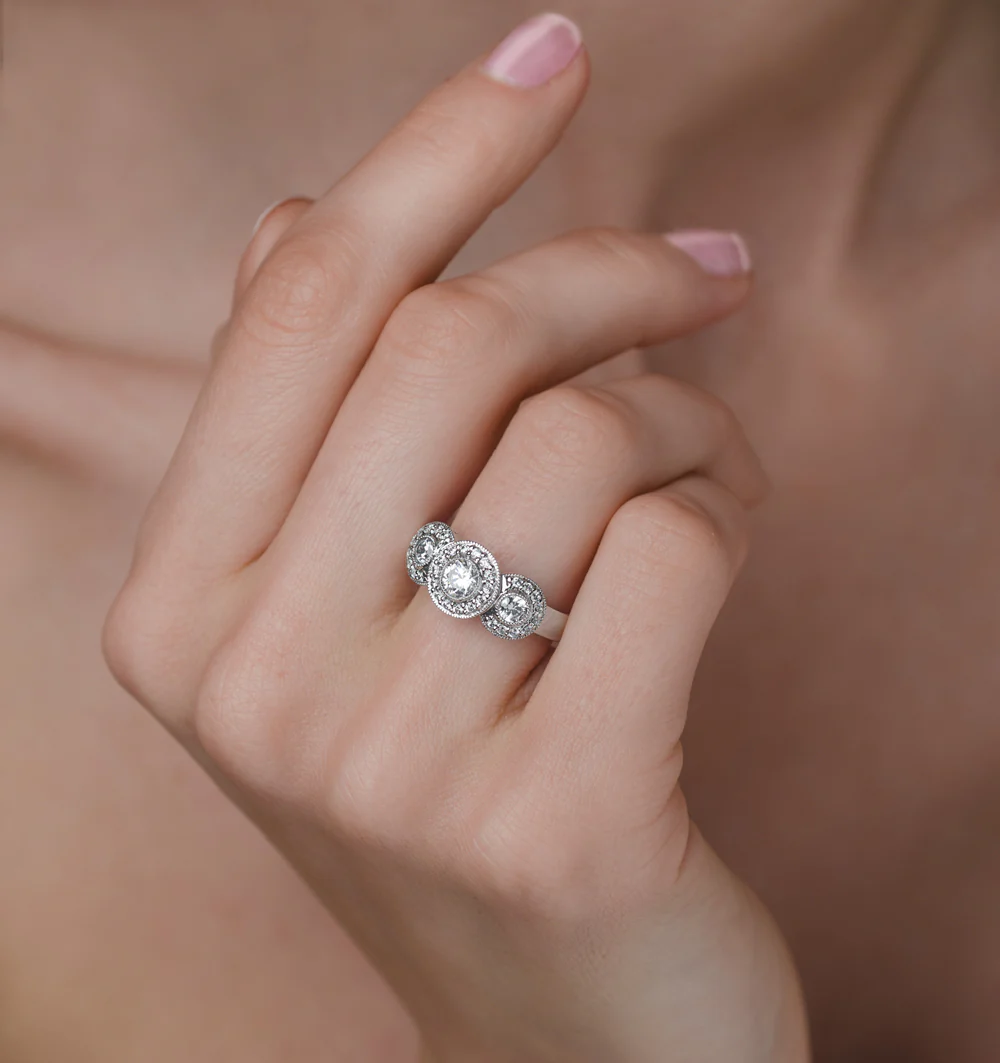 Celeste Halo Pave Ring 0.92ct of H/Si Lab Diamonds in 9K White Gold - Image 3