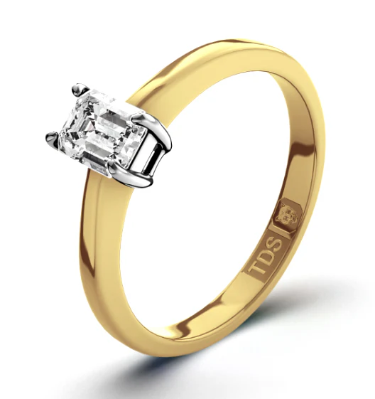 Certified Emerald Cut 18K Gold Diamond Engagement Ring 0.25CT-G-H/SI