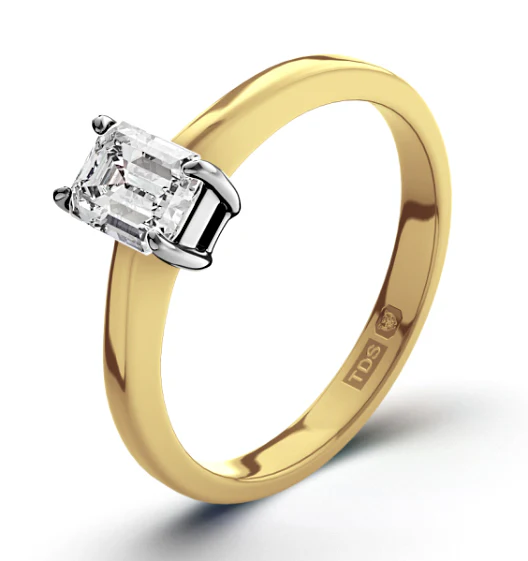 Certified Emerald Cut 18K Gold Diamond Engagement Ring 0.33CT-G-H/SI