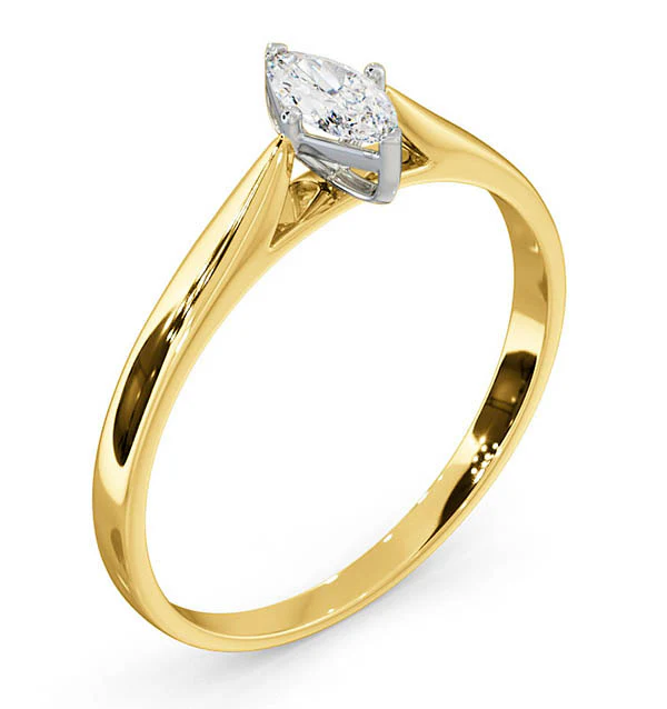 Certified Marquise 18K Gold Diamond Engagement Ring 0.25CT-F-G/VS - Image 2