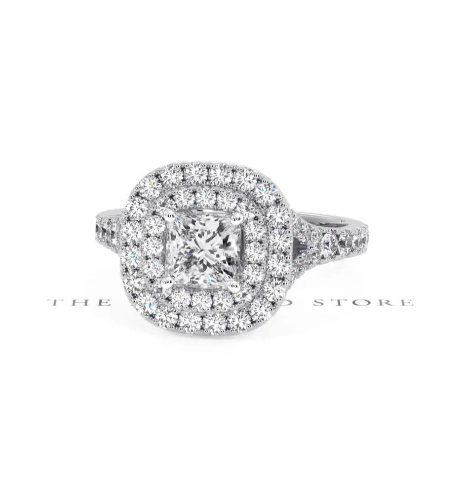 Cleopatra GIA Diamond Halo Engagement Ring 18K White Gold 1.45ct G/VS1 - Image 84