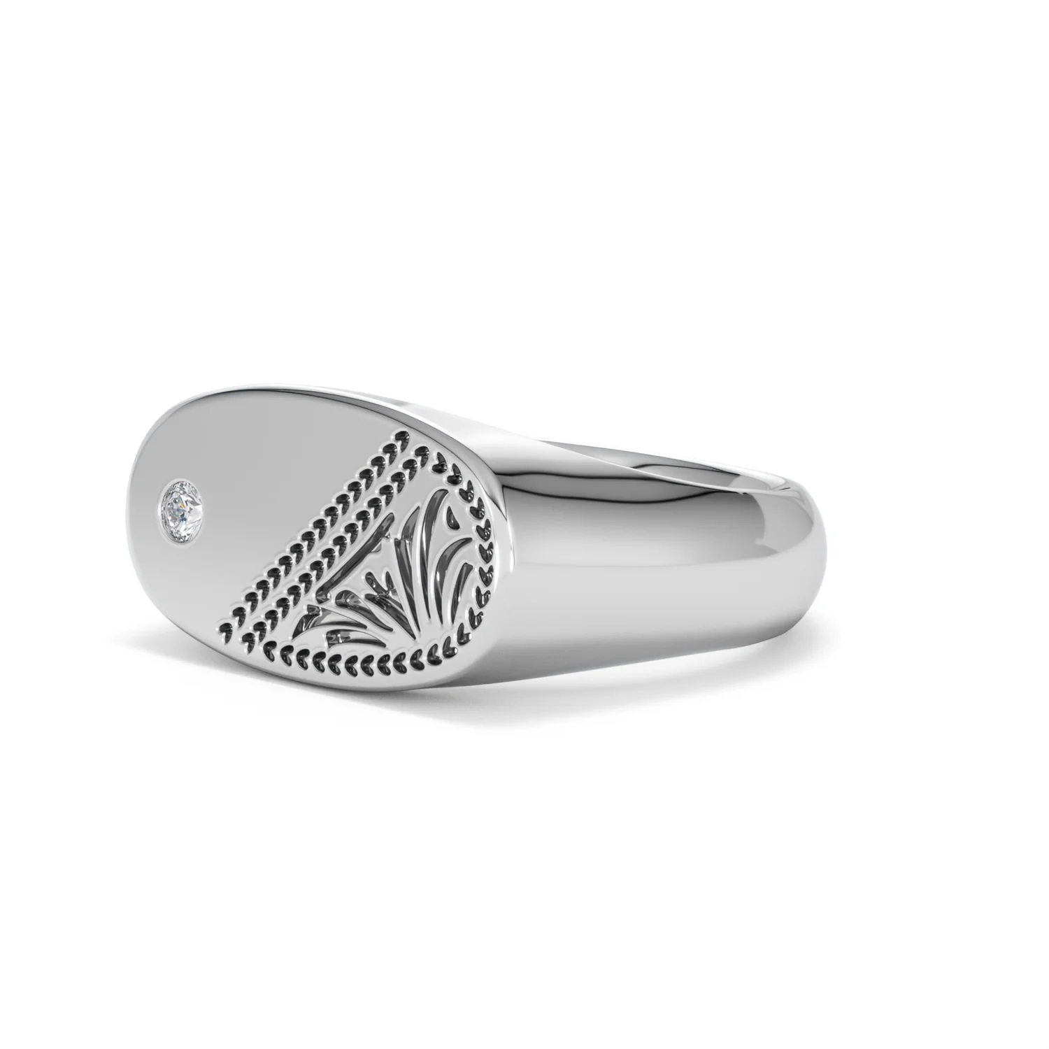 Crest 0.03ct Lab Diamond Men's Oblong Signet Ring in Sterling Silver - Image 78