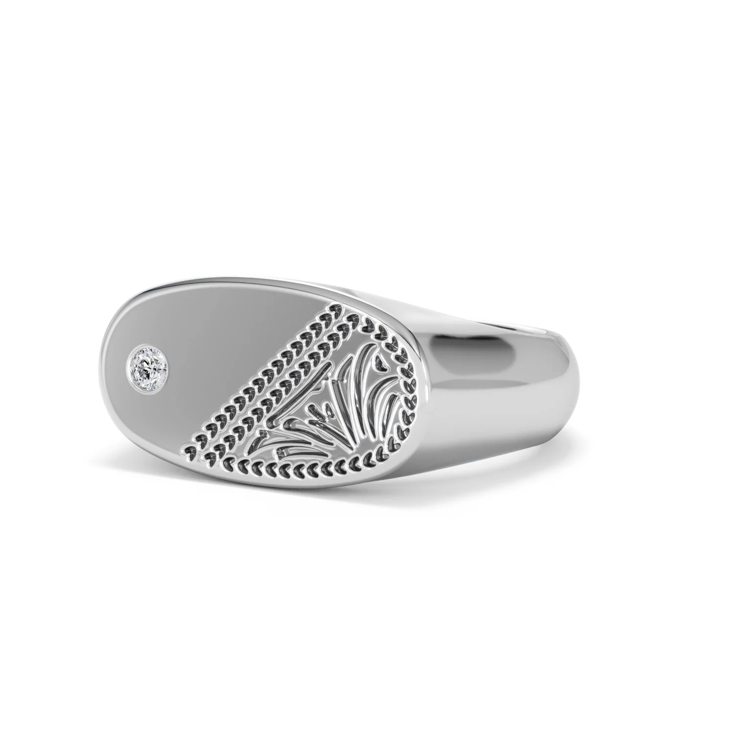 Crest 0.03ct Lab Diamond Men's Oblong Signet Ring in Sterling Silver - Image 81