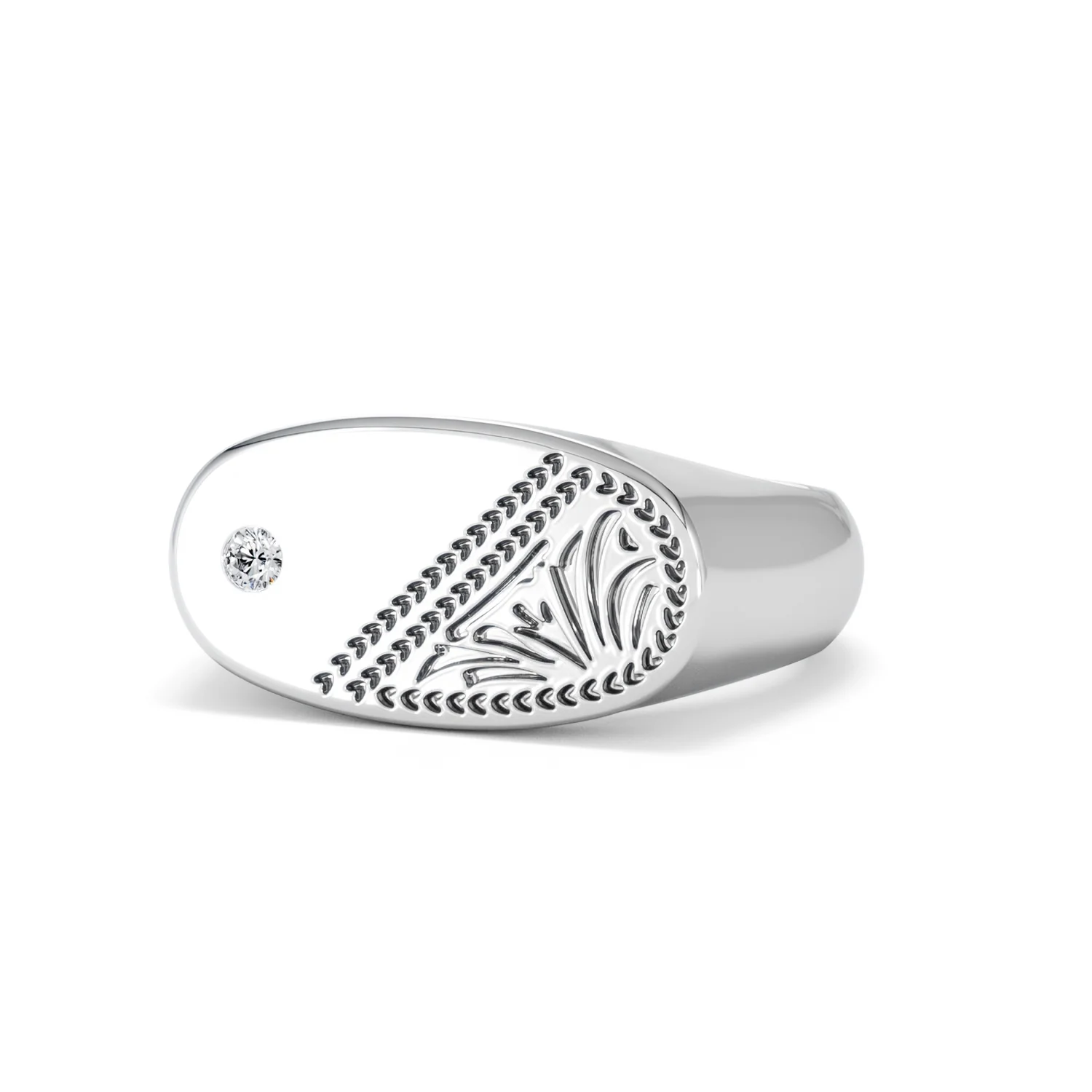 Crest 0.03ct Lab Diamond Men's Oblong Signet Ring in Sterling Silver - Image 83