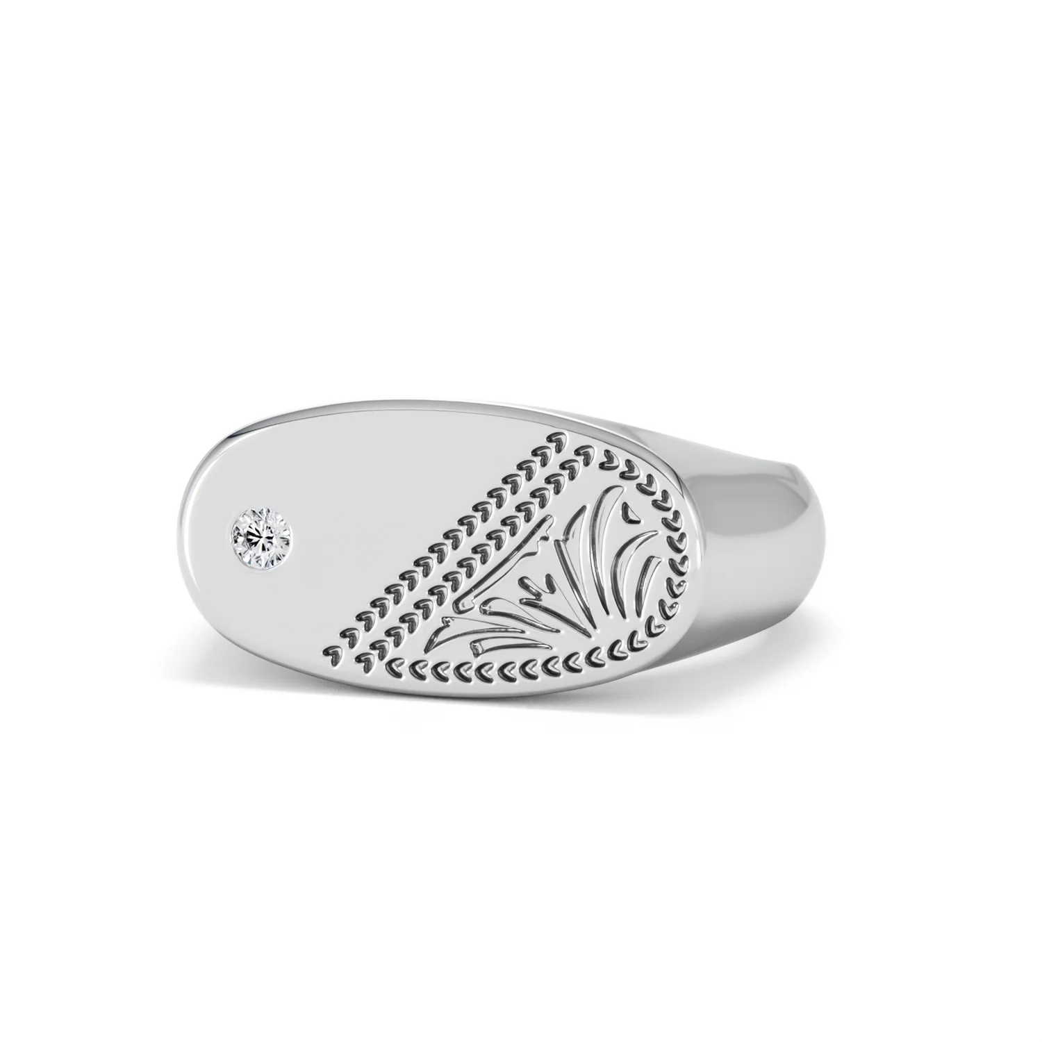 Crest 0.03ct Lab Diamond Men's Oblong Signet Ring in Sterling Silver - Image 84