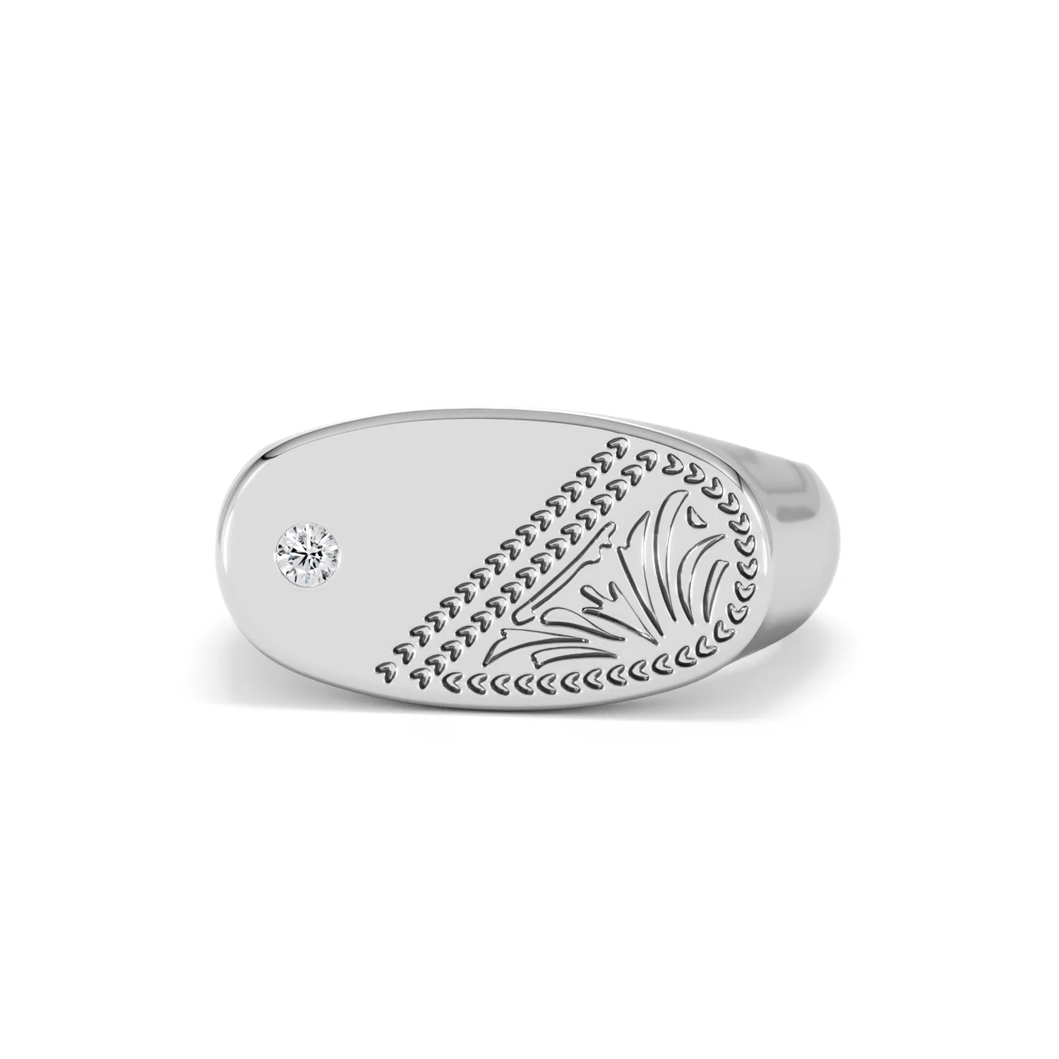 Crest 0.03ct Lab Diamond Men's Oblong Signet Ring in Sterling Silver - Image 86