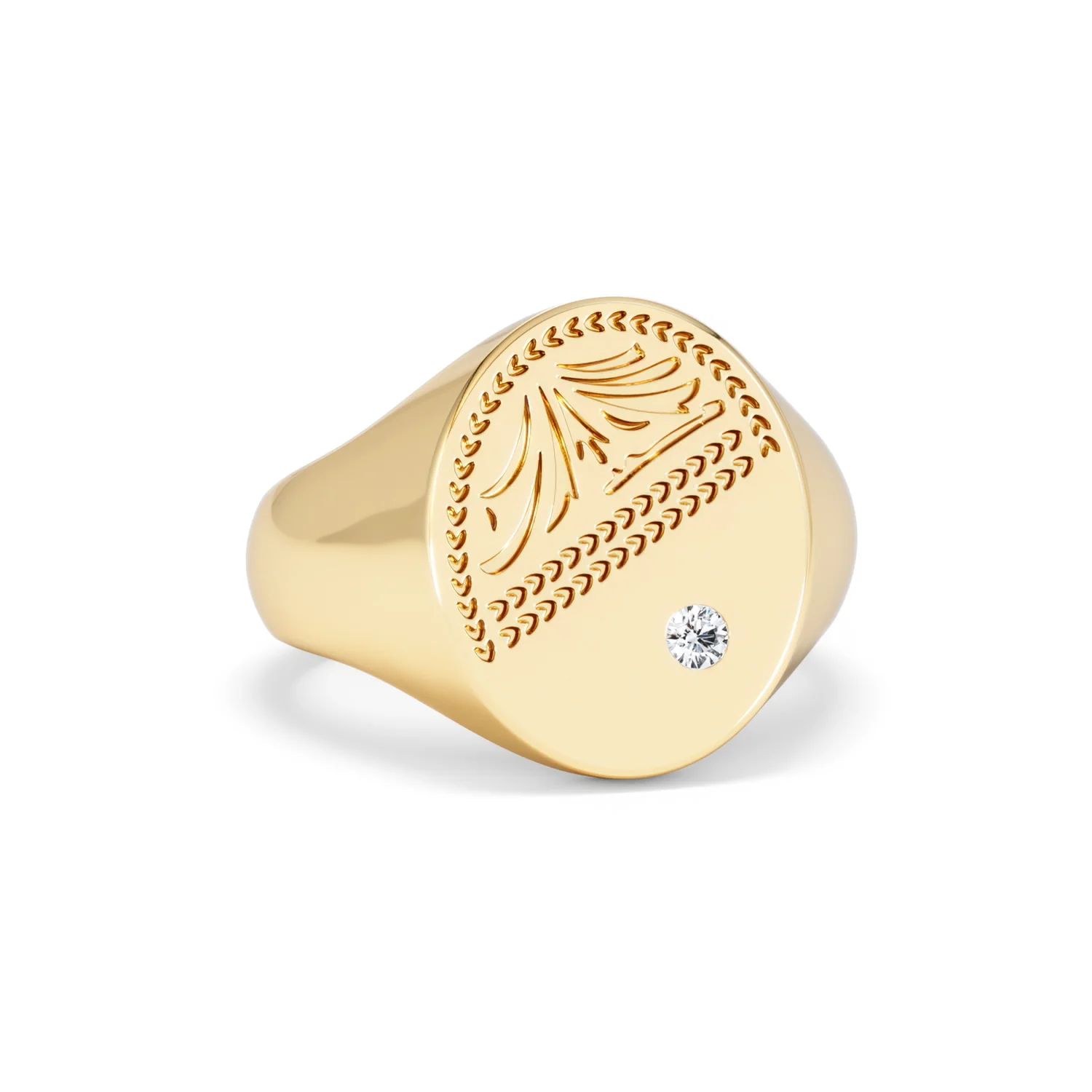 Crest 0.03ct Lab Diamond Men's Oval Signet Ring in 18K Yellow Gold Vermeil - Image 10