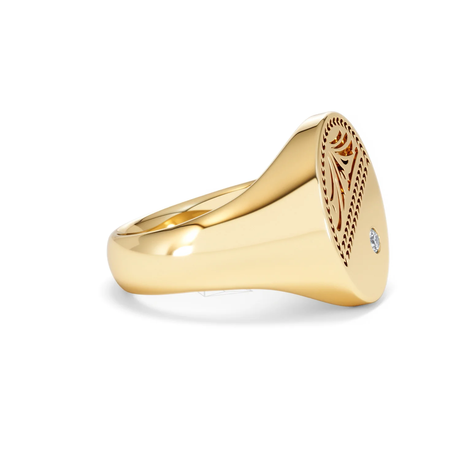 Crest 0.03ct Lab Diamond Men's Oval Signet Ring in 18K Yellow Gold Vermeil - Image 22