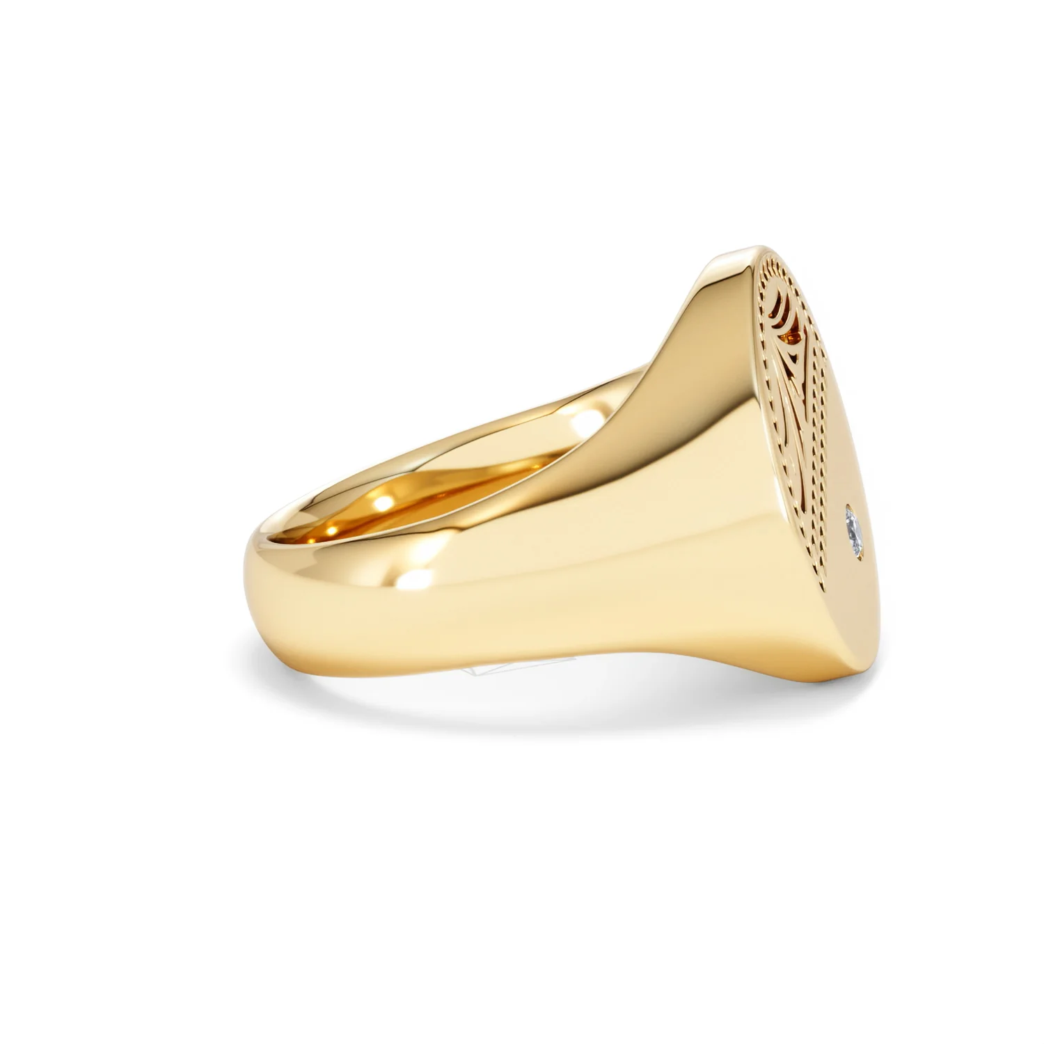 Crest 0.03ct Lab Diamond Men's Oval Signet Ring in 18K Yellow Gold Vermeil - Image 24