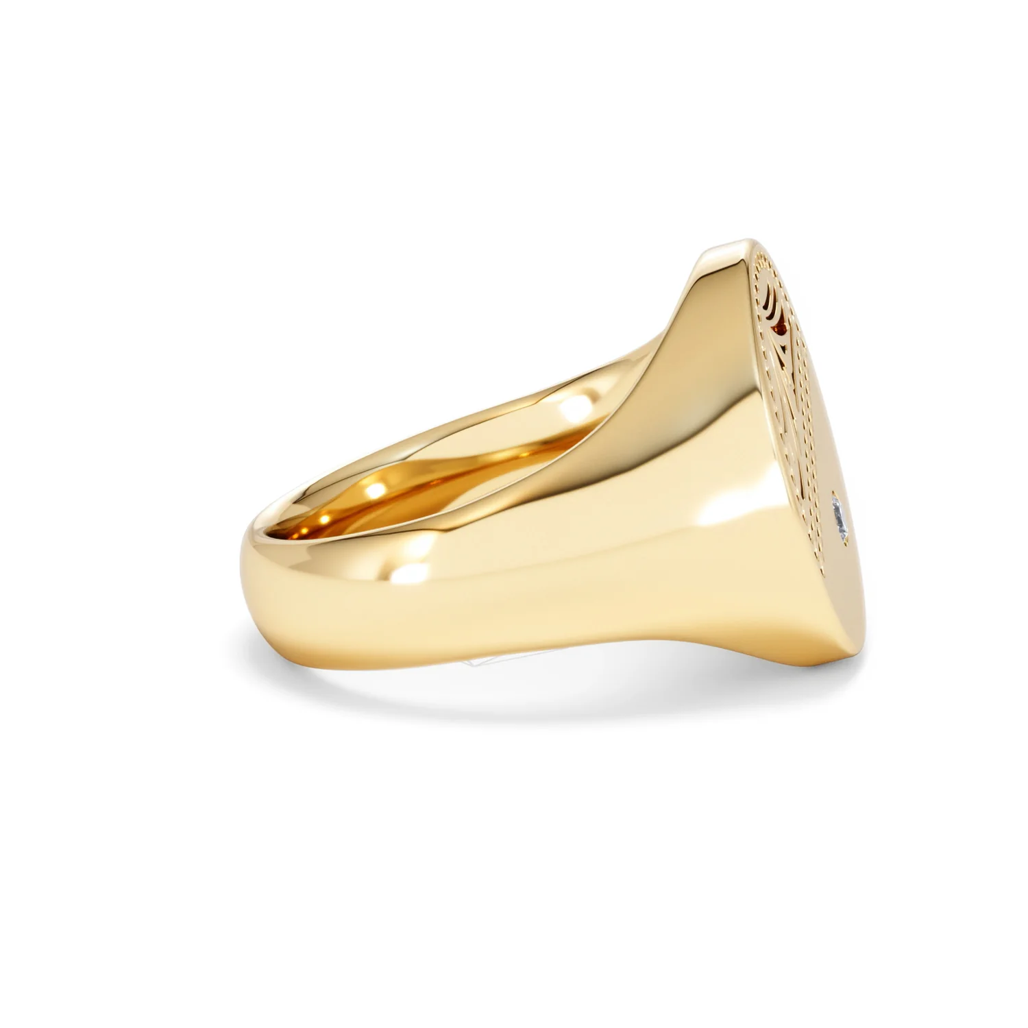 Crest 0.03ct Lab Diamond Men's Oval Signet Ring in 18K Yellow Gold Vermeil - Image 25