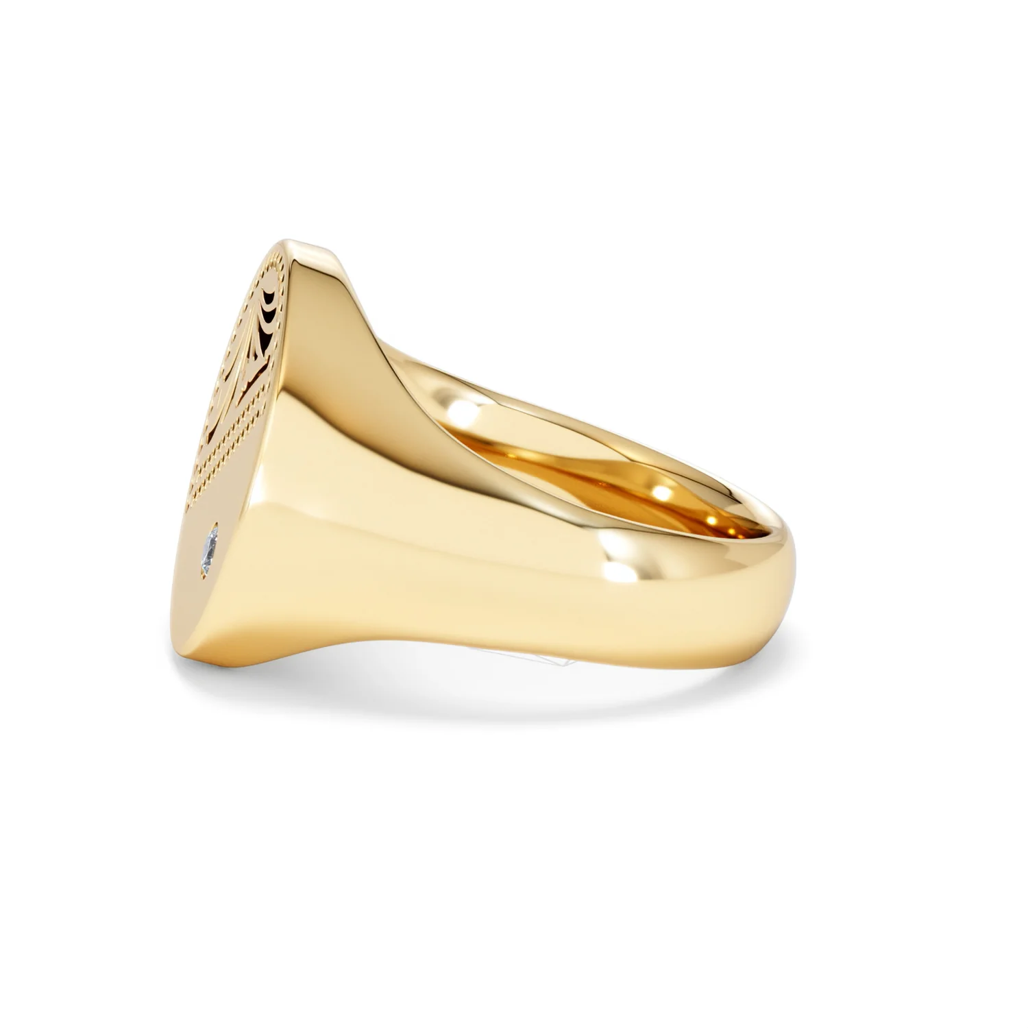 Crest 0.03ct Lab Diamond Men's Oval Signet Ring in 18K Yellow Gold Vermeil - Image 69