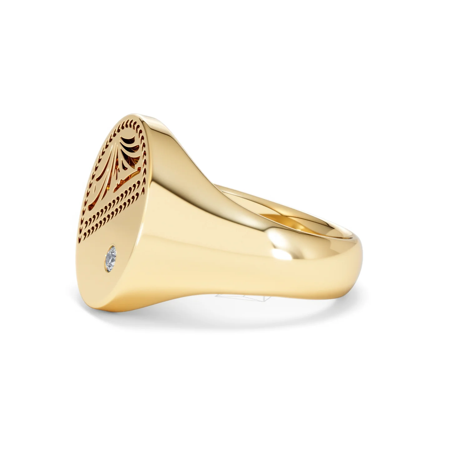 Crest 0.03ct Lab Diamond Men's Oval Signet Ring in 18K Yellow Gold Vermeil - Image 72