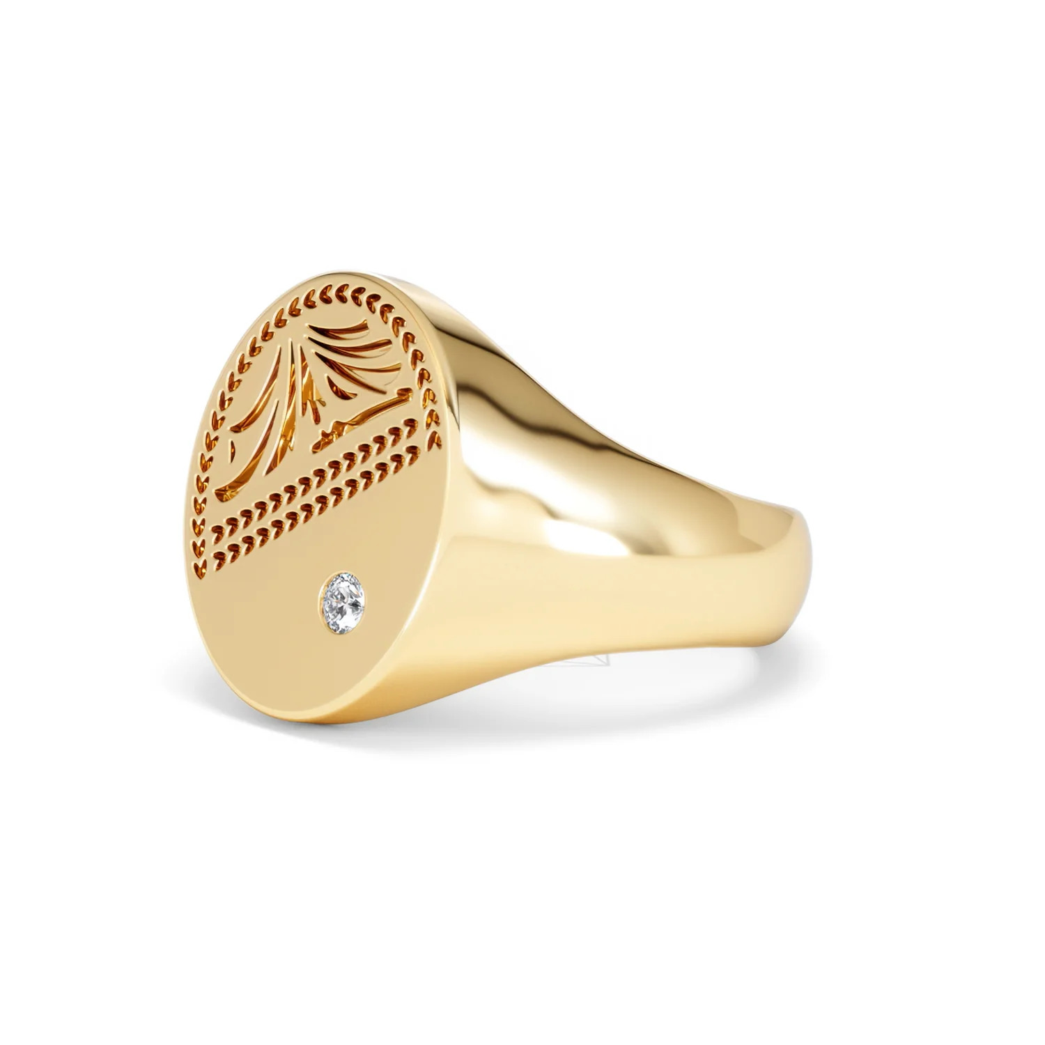Crest 0.03ct Lab Diamond Men's Oval Signet Ring in 18K Yellow Gold Vermeil - Image 77