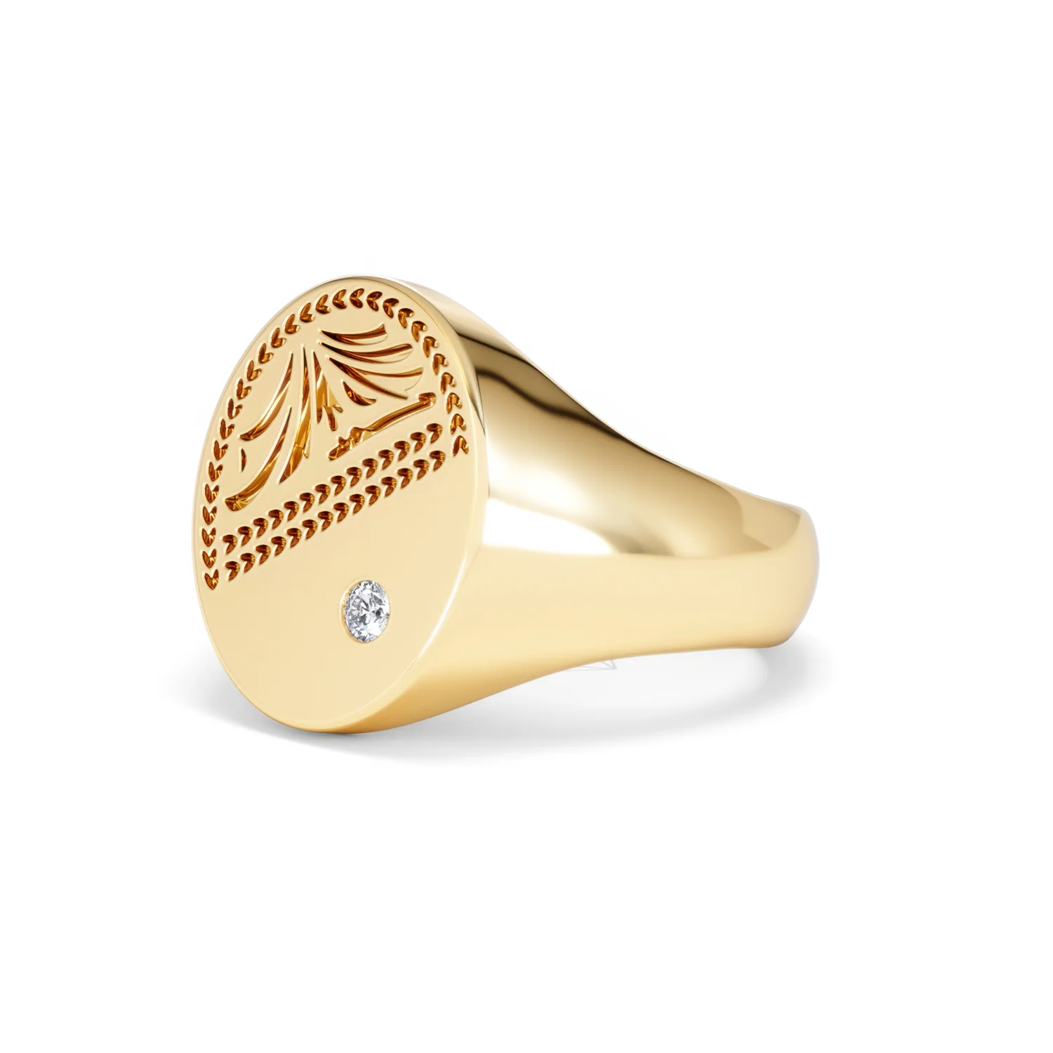 Crest 0.03ct Lab Diamond Men's Oval Signet Ring in 18K Yellow Gold Vermeil - Image 78