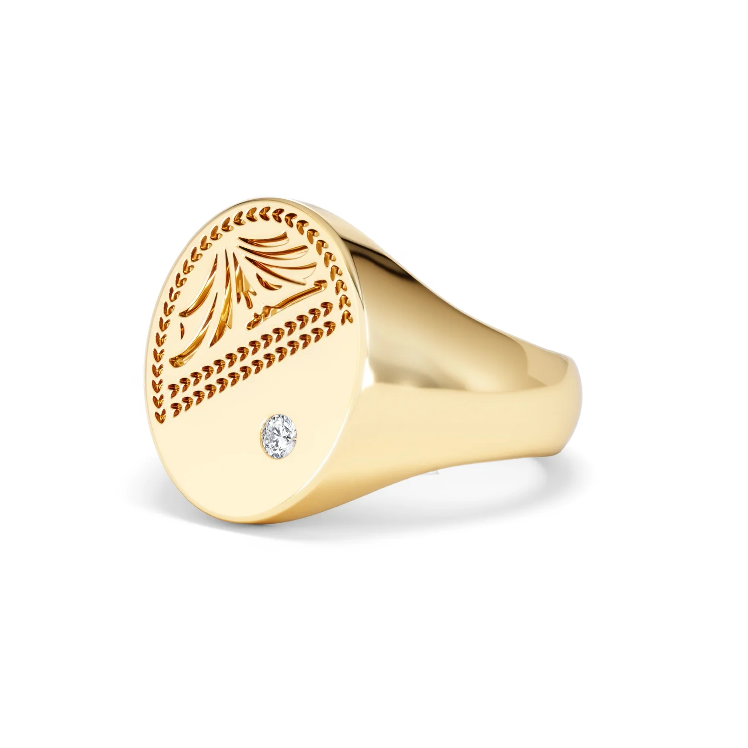 Crest 0.03ct Lab Diamond Men's Oval Signet Ring in 18K Yellow Gold Vermeil - Image 79