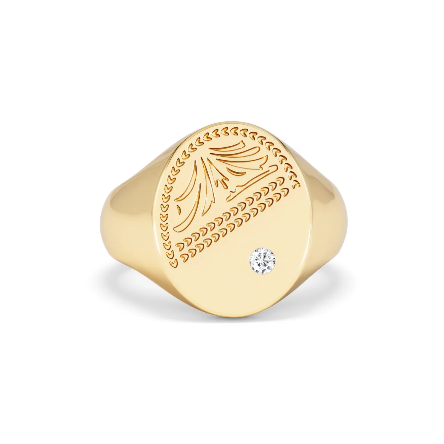 Crest 0.03ct Lab Diamond Men's Oval Signet Ring in 18K Yellow Gold Vermeil - Image 8