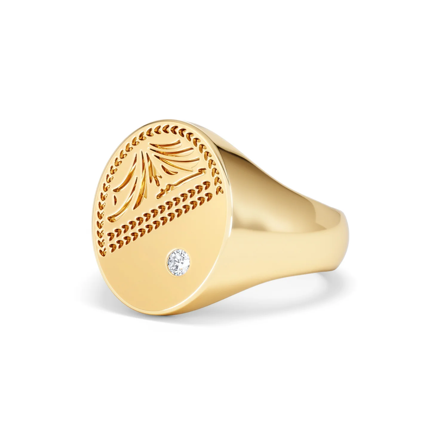Crest 0.03ct Lab Diamond Men's Oval Signet Ring in 18K Yellow Gold Vermeil - Image 80