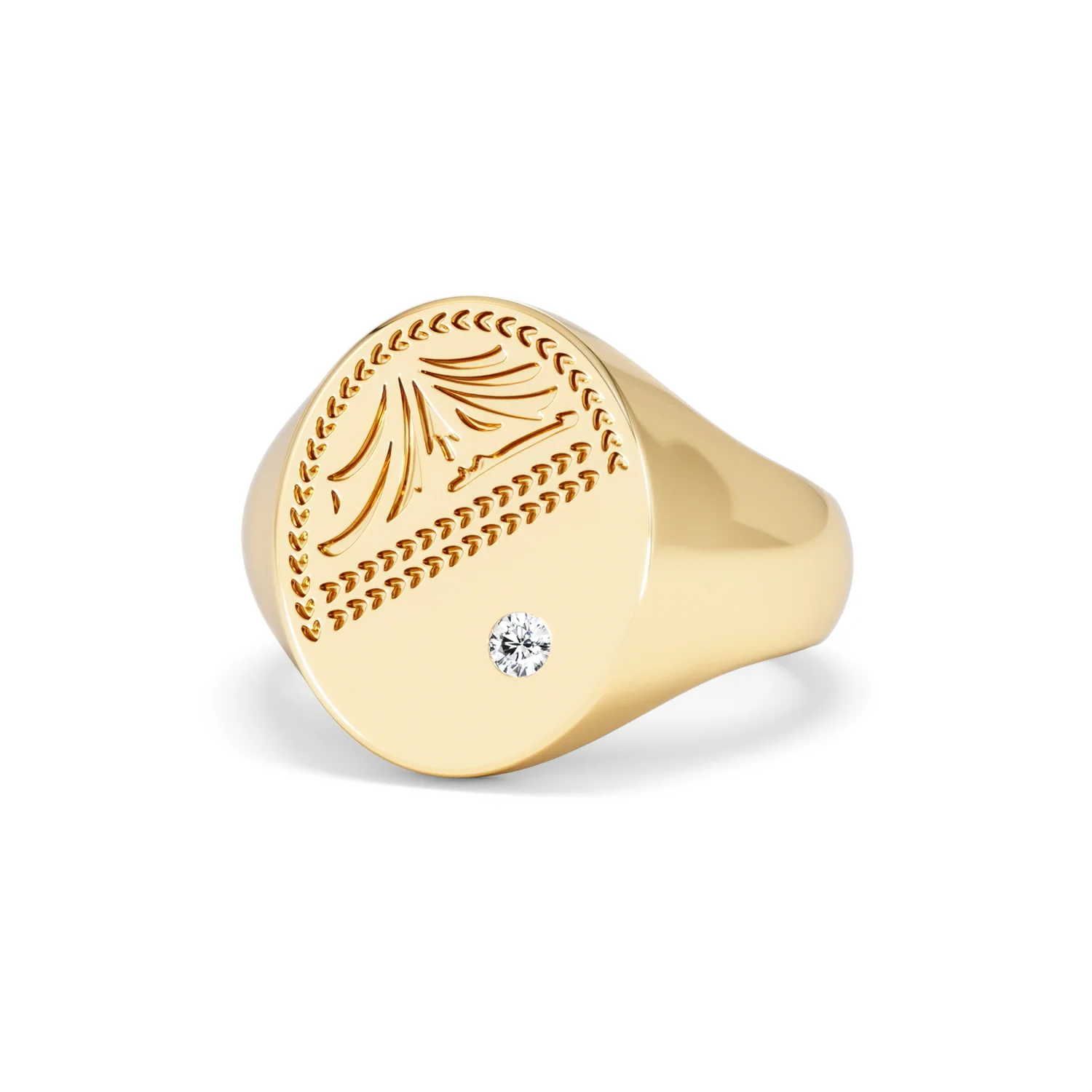 Crest 0.03ct Lab Diamond Men's Oval Signet Ring in 18K Yellow Gold Vermeil - Image 83